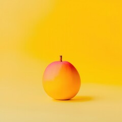A vibrant mango sits against a bright yellow background, showcasing its smooth skin and inviting color.