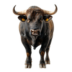 Naklejka premium Majestic Brown Bull Powerful Horns Farm Animal