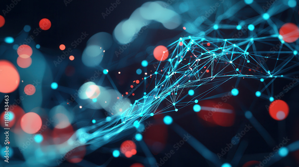 Poster conceptual digital shield protecting network with glowing nodes and connections, symbolizing securit