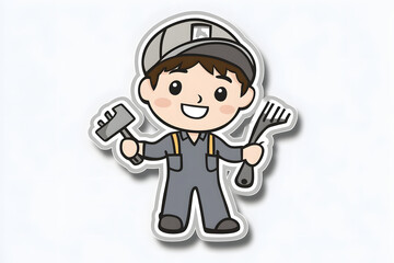 Obraz premium Cute Mechanic Sticker Vector Illustration