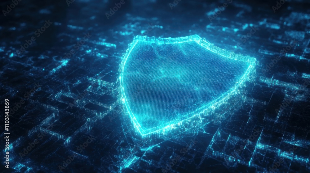 Poster abstract digital shield representation with futuristic glow effect