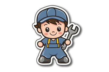 Cute Mechanic Vector Illustration Sticker Design