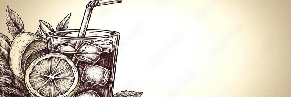 Aufkleber a sketch of a refreshing drink with lemon slices and ice.