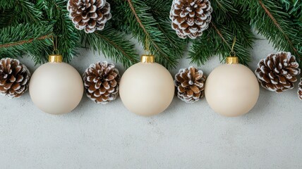 Flat lay of personalized Christmas ornaments with family names, surrounded by garlands and pinecones   Christmas ornaments, personalized decoration