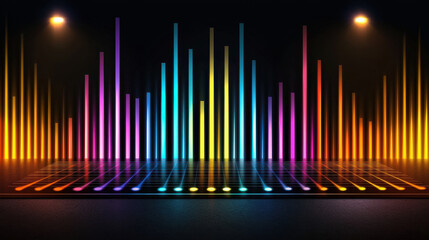 Colorful sound wave visualization with glowing bars and lights