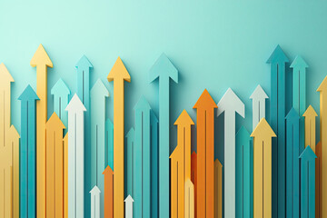 Colorful arrows pointing upwards on teal background