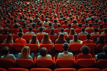 Obraz premium Diverse Audience in Red Auditorium Seats Conference Meeting Event
