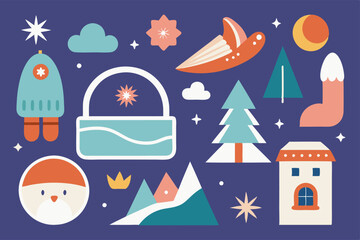 Naklejka premium Whimsical winter holiday graphics for festive card design and decoration