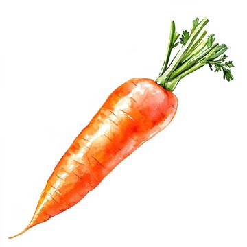 recommend clip art: realistic watercolor painting of ripe orange organic carrot with green tops isolated on white background