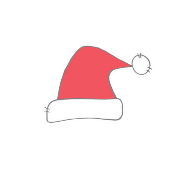 recommend clip art: Vector Santa Claus hat icon in doodle flat style isolated on white background. Hand drawn element of costume, clothes for winter, Christmas and New Year design