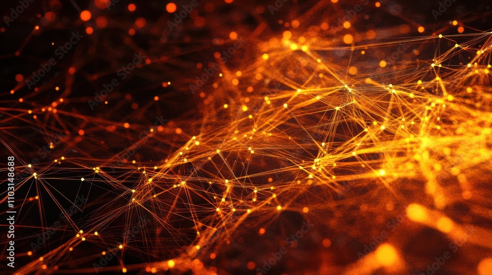 Poster abstract network connections with glowing orange lines and dots