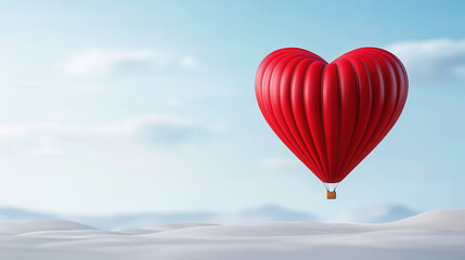 Obraz premium heart shaped hot air balloon floats gracefully in clear blue sky, evoking feelings of love and adventure