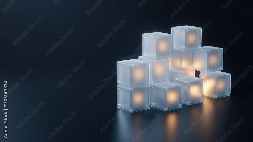 Aufkleber minimalist 3d representation of illuminated blocks creating unique design. soft glow adds modern tou