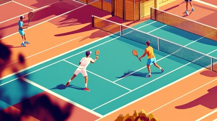 Obraz premium Summer Tennis Match: A Vibrant Courtside View