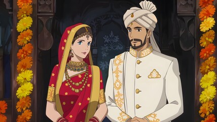 Indian Bride and groom cartoon animation