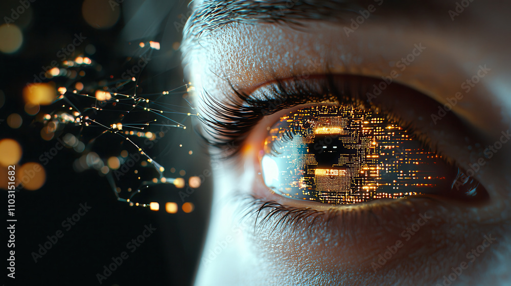 Aufkleber ai eye scanning technology with digital elements and glowing data patterns, showcasing futuristic vi