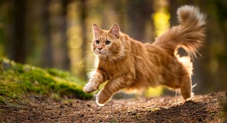 Obraz premium A brown cat is runing in forest