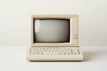 Vintage beige computer with a blank screen on a white background.