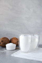 coconut milk with the addition of coconut chips, a healthy milk cocktail