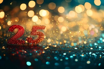 New year and Christmas celebration blue and golden glittering on abstract background and  defocused Bokeh Lights with blank space for text illustration.