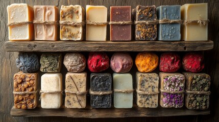 Collection of colorful artisan soaps.