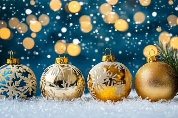 New year and Christmas celebration blue and golden glittering on abstract background and  defocused Bokeh Lights with blank space for text illustration.