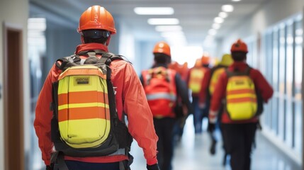 Fototapeta premium Building evacuation procedures during emergency drills
