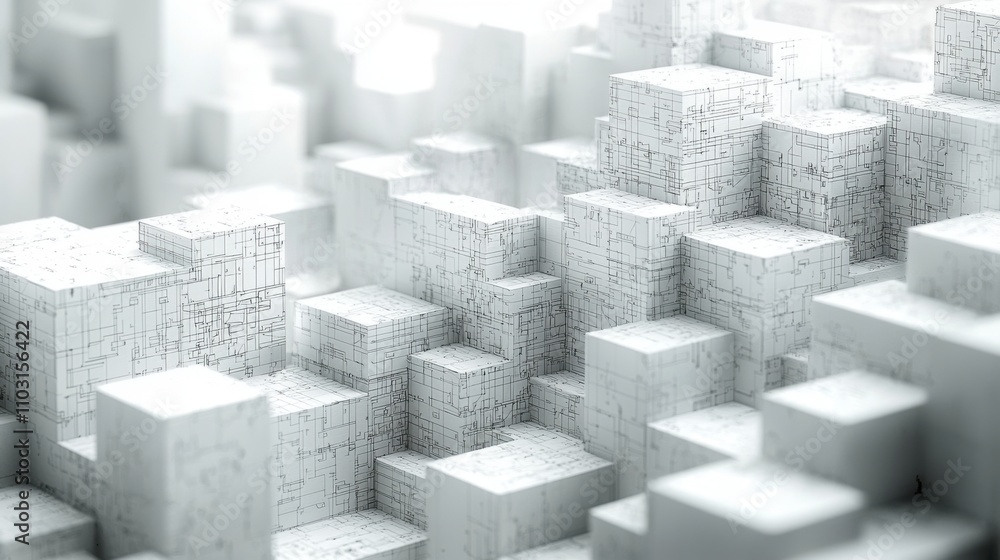 Poster abstract white cubes with circuit pattern technology background digital structure data network