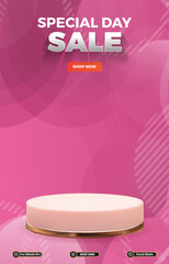 special sale discount portait template banner with blank space 3d podium for social media post product sale with abstract gradient pink background design 8