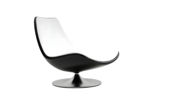 A sleek, modern chair with a curved design featuring a black base and a white seat, combining comfort and style.
