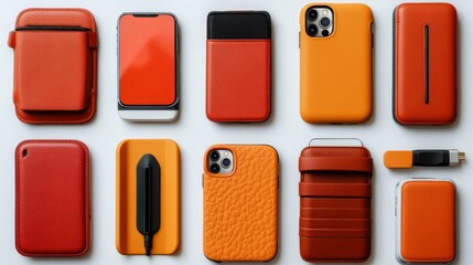 Colorful phone accessories layout.