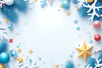 New year and christmas style wallpaper with large blank space in the center for text on white background, illustration