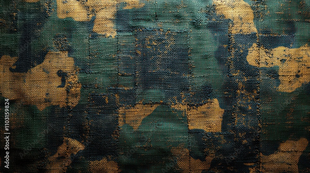 Poster abstract textured background with green and gold patterns.