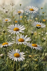 Close-up of oxeye daisies in a wildflower field © Jones