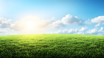 Obraz premium Expansive green hills with scattered trees under a clear blue sky, showcasing nature’s peaceful and scenic beauty..