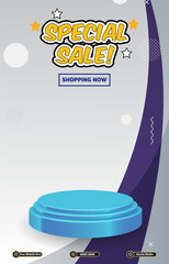 special sale discount portait template banner with blank space 3d podium for social media post product sale with abstract gradient white background design13