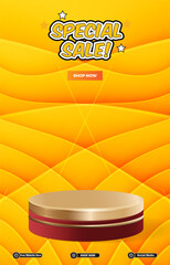 special sale discount portait template banner with blank space 3d podium for social media post product sale with abstract gradient yellow background design 3