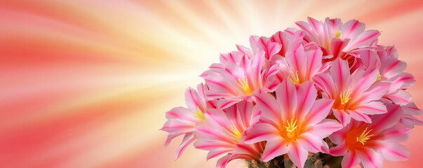 Vibrant pink flowers with yellow centers against soft background