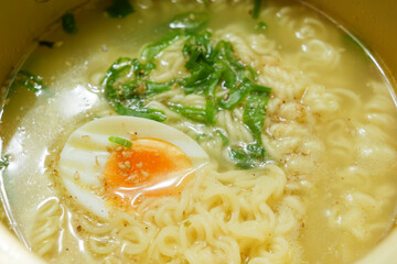 Instant noodles cooked in a pot, warm food