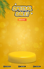 special sale discount portait template banner with blank space 3d podium for social media post product sale with abstract gradient yellow background design 8