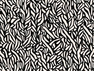 black and white pattern with leaves