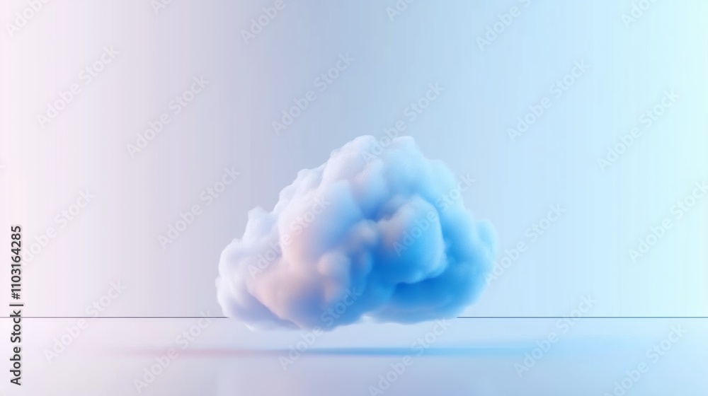 Poster beautiful fluffy cloud floating in a serene light blue background with soft shadows and a calming at
