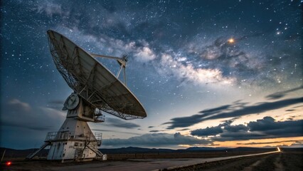 Satellite dish under a starry night sky