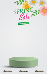 spring sale discount portait template banner with blank space 3d podium for social media post product sale with abstract gradient white background design57