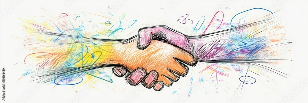 Poster a colorful handshake symbolizing unity and collaboration.