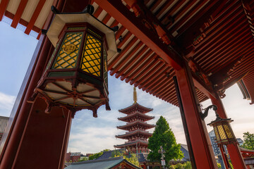 Senso-ji pagoda from the temple in Tokyo