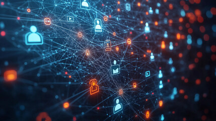 Obraz premium A dynamic background featuring icons of popular social media platforms, set against a modern digital design, symbolizing connectivity, communication, and the online world.