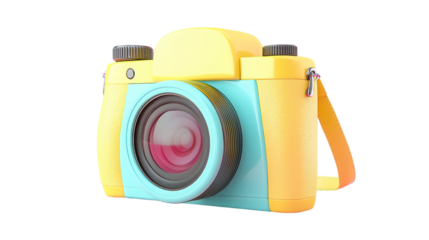 Colorful camera toy playroom 3d image bright environment close-up perspective