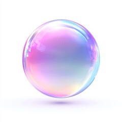 Iridescent purple and blue bubble with a white background.