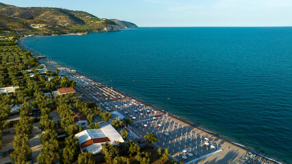 Aerial view of the beach of Mattinata, in the province of Foggia, Puglia, Italy. Holidays on...